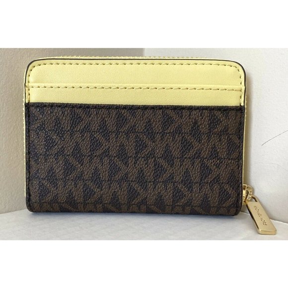 New Michael Kors Jet Set Travel Medium Card Case Wallet Brown / Buttercup - Picture 4 of 4